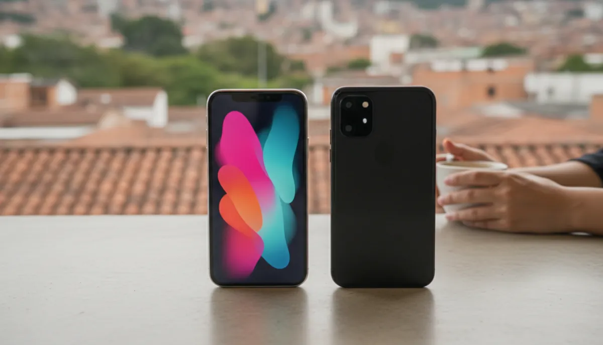 Deux téléphones modernes côte à côte avec des vidéos verticales à l'écran